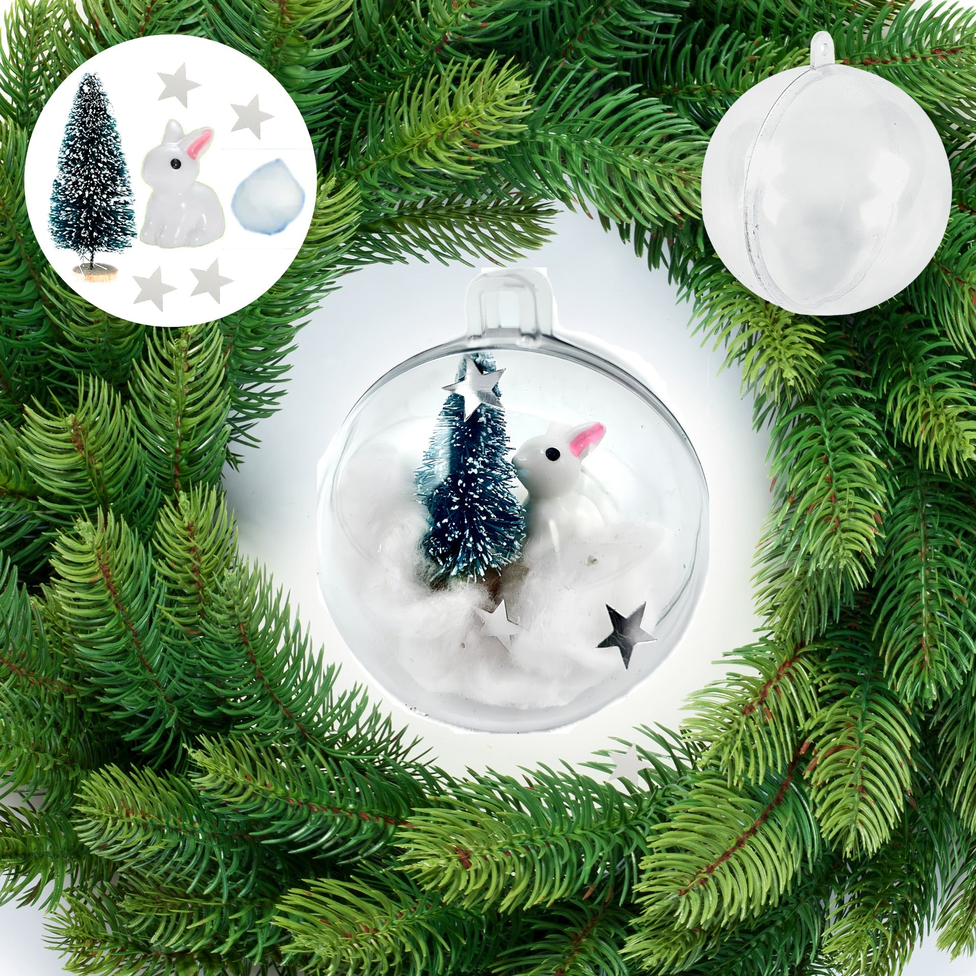 Clear Globe Ornament with Snow, Tree and Bunny