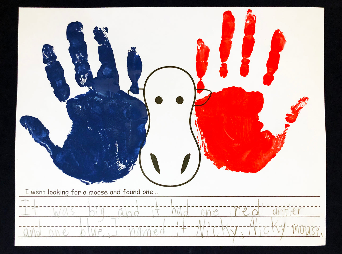 Moose hand print antlers art project and writing prompt