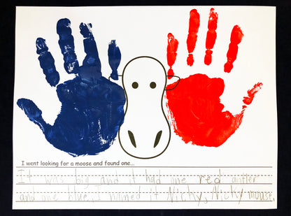 Moose hand print antlers art project and writing prompt