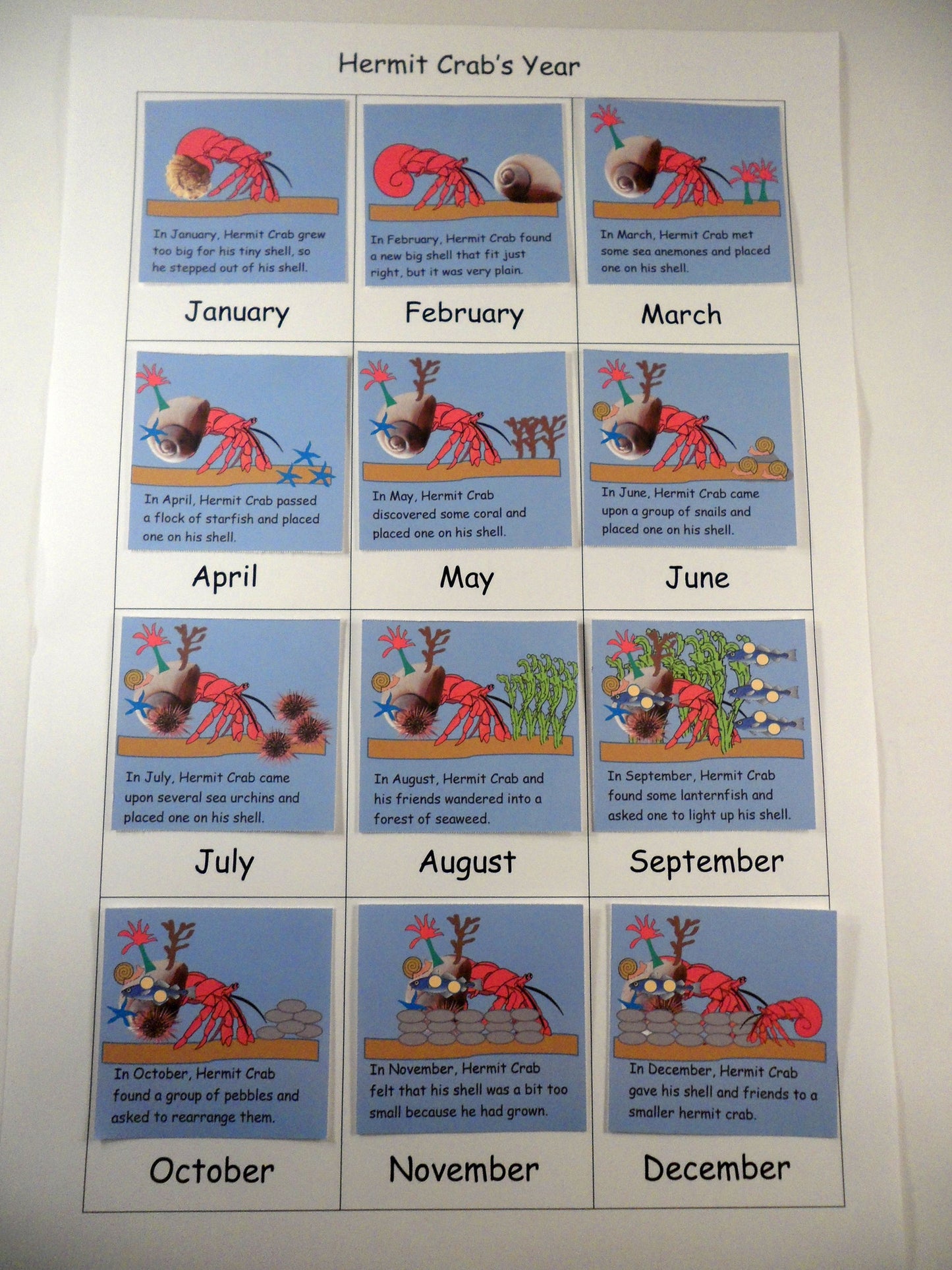 Calendar board A House for Hermit Crab - Ivy Kids subscription box activities.